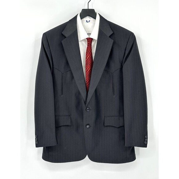 vintage 80s PAGANO WEST jacket blazer sport coat western cowboy arrow black 46R - Picture 1 of 9